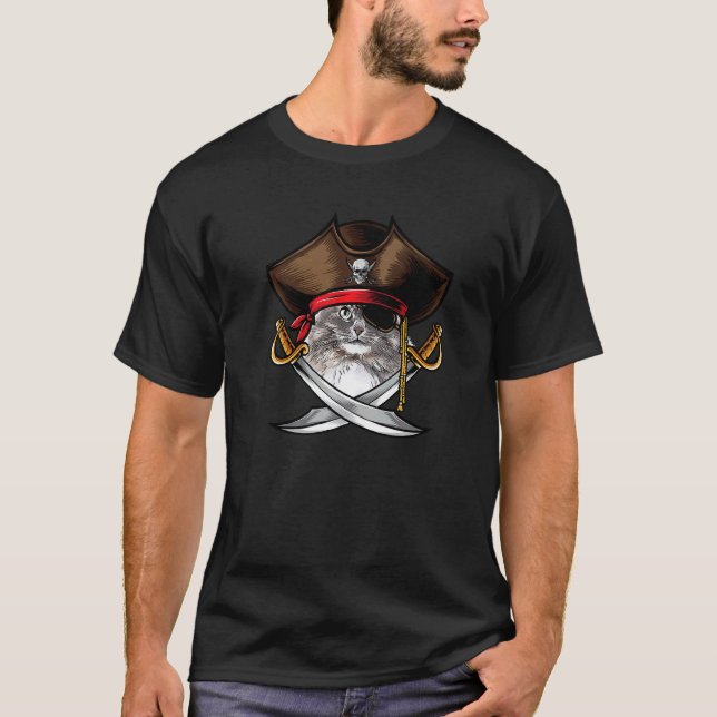 Cat Pirate Captain Easy Halloween Costume T Shirt (Framsida)
