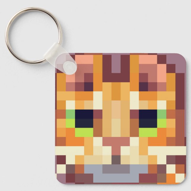 Cat pixelart, Pixel Art, sleutelhanger  Nyckelring (Framsida)