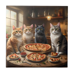 Cat Pizza Night Kakelplatta