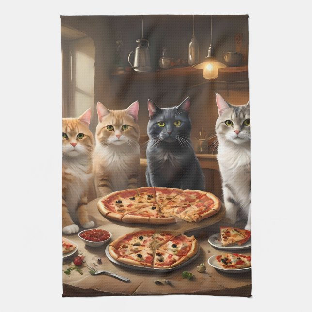 Cat Pizza Night Kökshandduk (Vertikal)