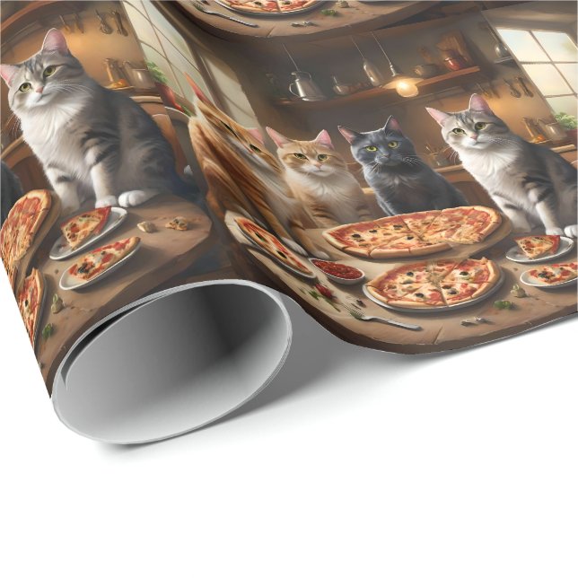 Cat Pizza Night Presentpapper (Rullad Hörn)