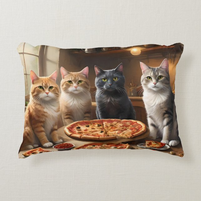 Cat Pizza Night Prydnadskudde (Framsidan)