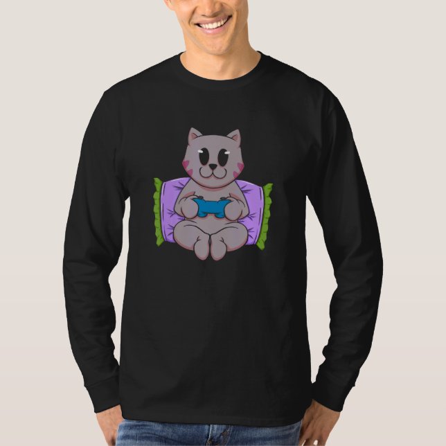 Cat Pizza Video Game Player Gaming  Computer Games T Shirt (Framsida)
