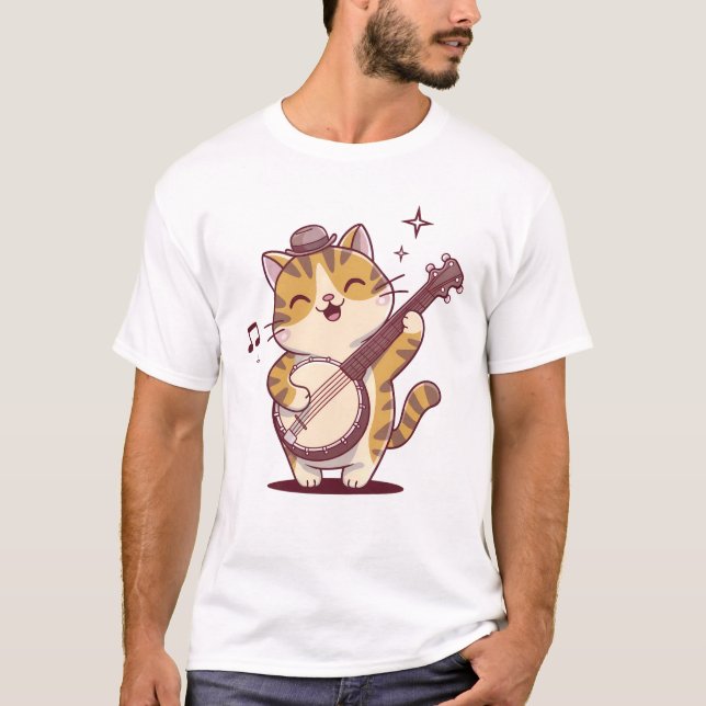 Cat play banjo t shirt (Framsida)