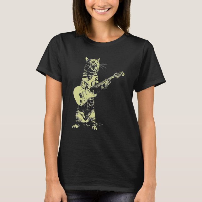 Cat Play Guitar T Shirt (Framsida)