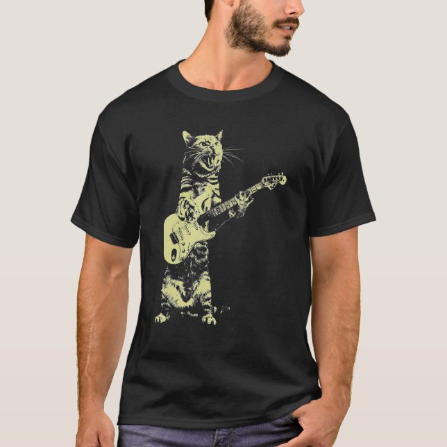 Cat Play Guitar T Shirt (Framsida)