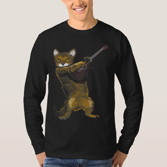 Cat Playing Acoustic Guitar Musician T Shirt (Framsida)