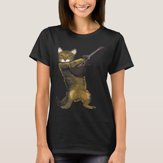 Cat Playing Acoustic Guitar Musician T Shirt (Framsida)