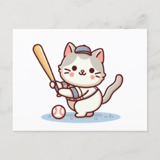Cat playing baseball vykort