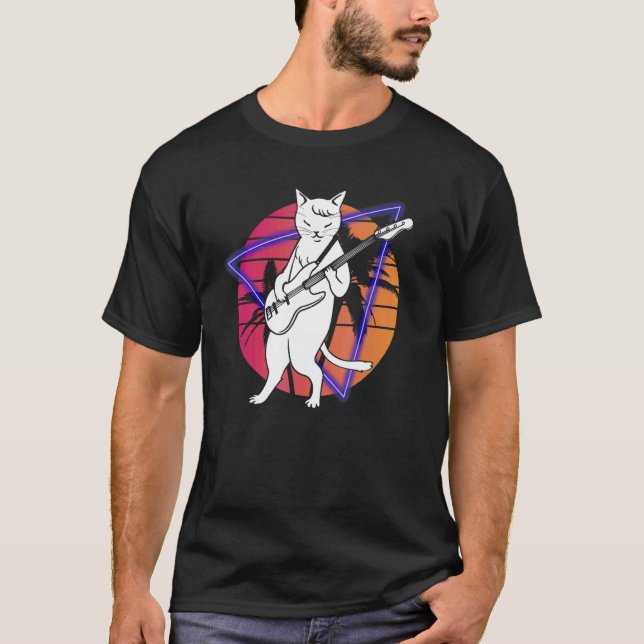 Cat Playing Bass Guitar Musician Bassist Guitarist T Shirt (Framsida)