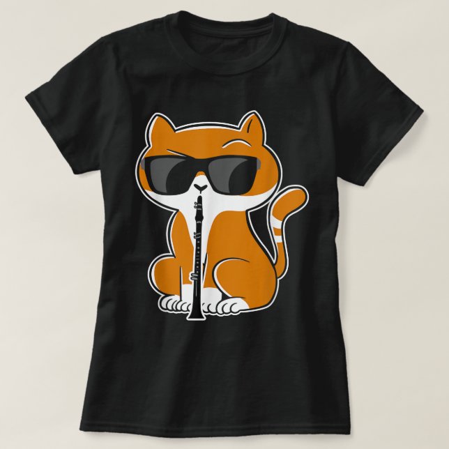 Cat Playing Clarinet Kitty Marching Band Clarinet  T Shirt (Design framsida)