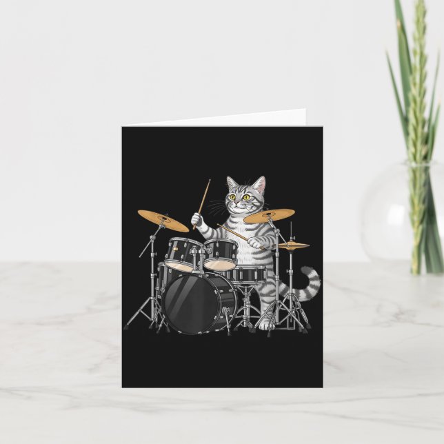 Cat Playing Drums Drumset Drumkit Drumming Drum Dr Kort (Framsida)