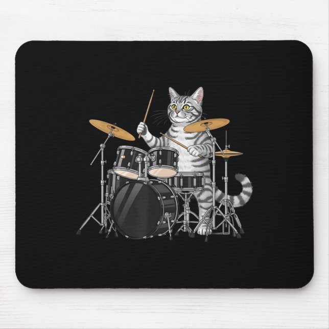 Cat Playing Drums Drumset Drumkit Drumming Drum Dr Musmatta (Framsidan)