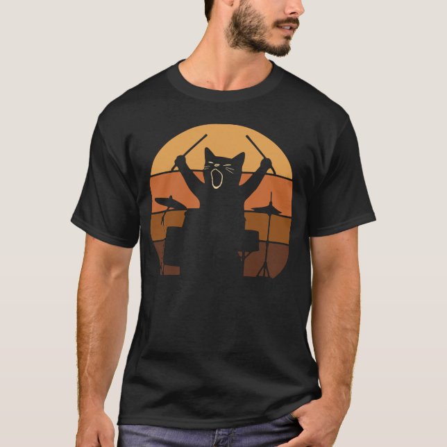 Cat Playing Drums T Shirt (Framsida)