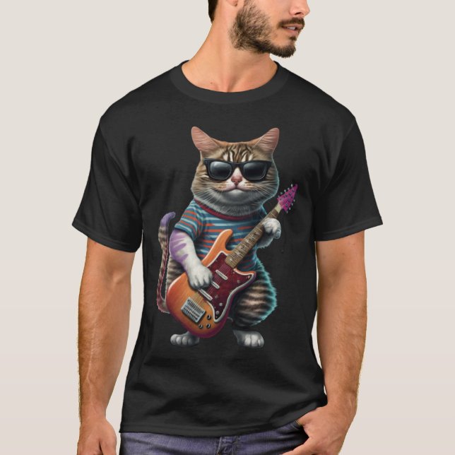 Cat Playing Electric Guitar  Animal Cat  Guitar  1 T Shirt (Framsida)