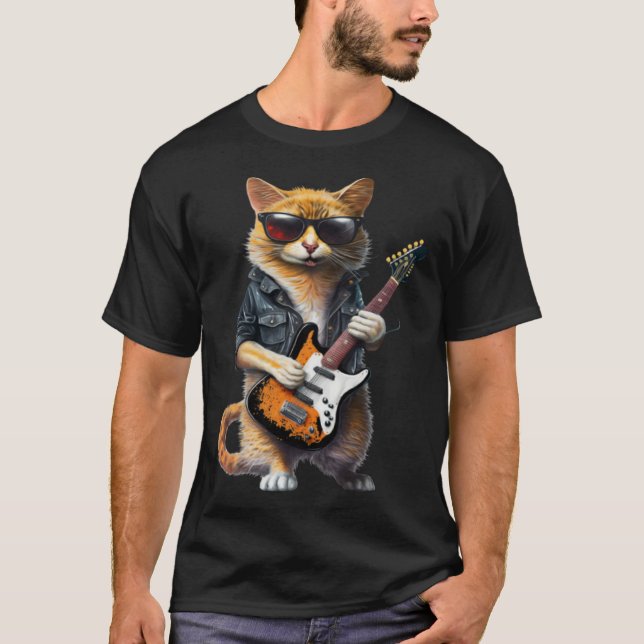 Cat Playing Electric Guitar  Animal Cat  Guitar T Shirt (Framsida)