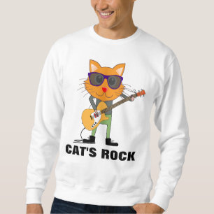 CAT PLAYING GUITAR CATS STEN T-Shirts Tees Lång Ärmad Tröja