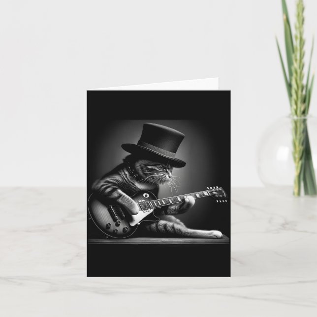 Cat Playing Guitar - Funny Rock Music Guitar Cat F Kort (Framsida)