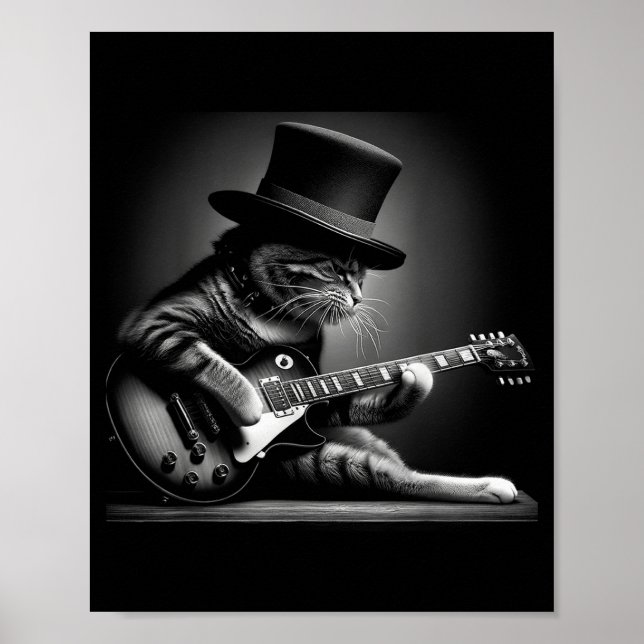 Cat Playing Guitar - Funny Rock Music Guitar Cat F Poster (Framsidan)