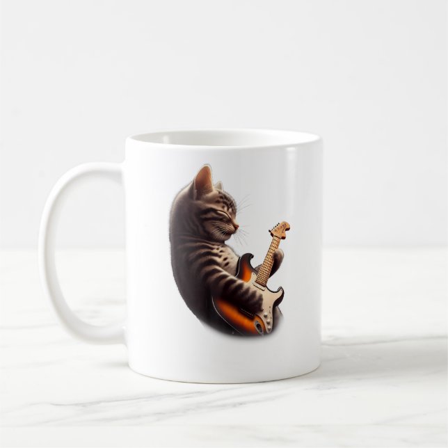 Cat Playing Guitar - Funny Rock Music Guitar Cat Kaffemugg (Vänster)