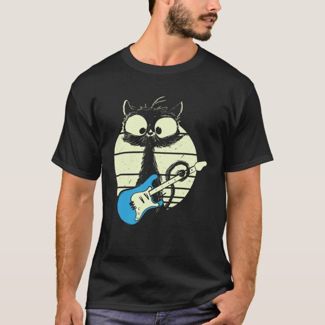 Cat Playing Guitar Guitarist Cat T Shirt (Framsida)