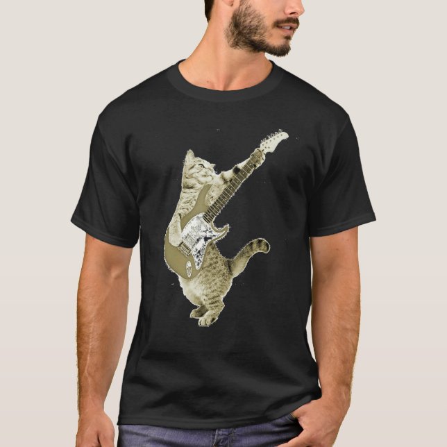 Cat Playing Guitar Kitten Guitarist Rockstar T Shirt (Framsida)