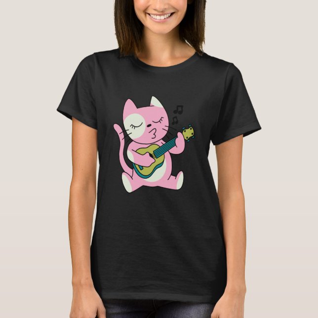 cat playing guitar music t shirt (Framsida)