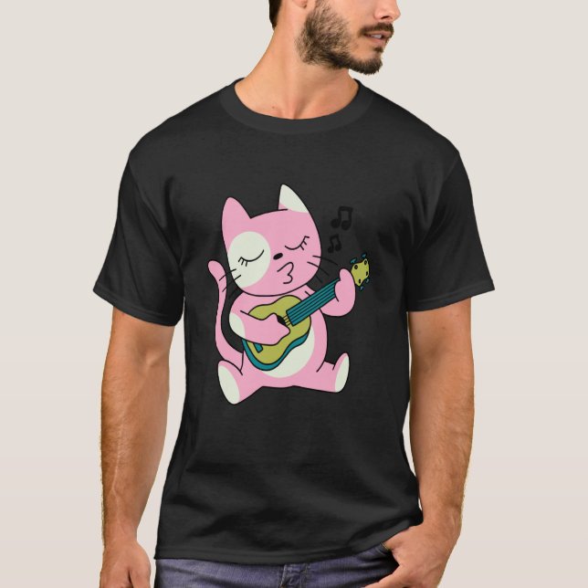 cat playing guitar music t shirt (Framsida)
