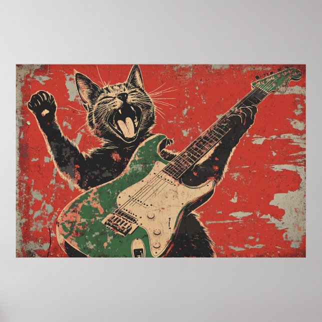 CAT PLAYING GUITAR POSTER (Framsidan)