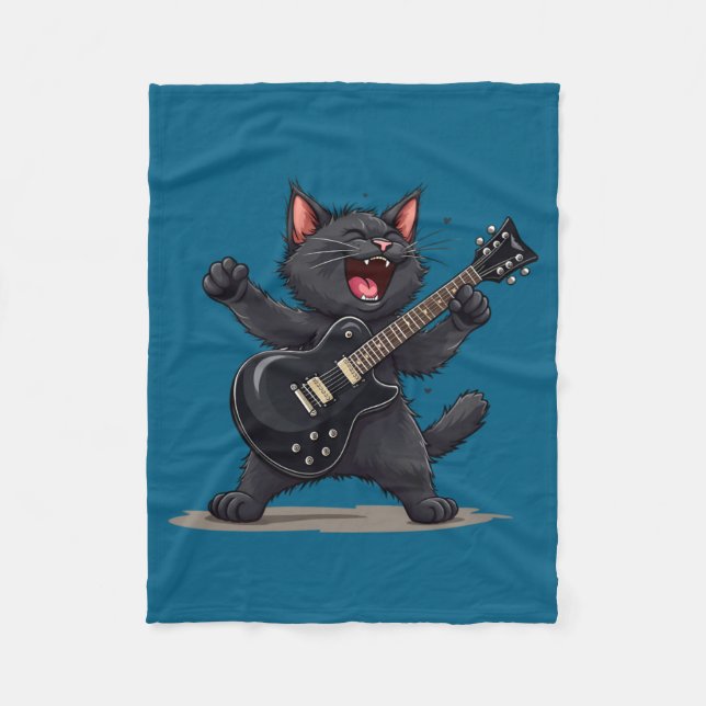 Cat Playing Guitar Rock And Roll Rock Star Funny  Fleecefilt (Framsidan)