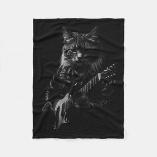 Cat Playing Guitar Rock Star Rock And Roll Men Wom Fleecefilt
