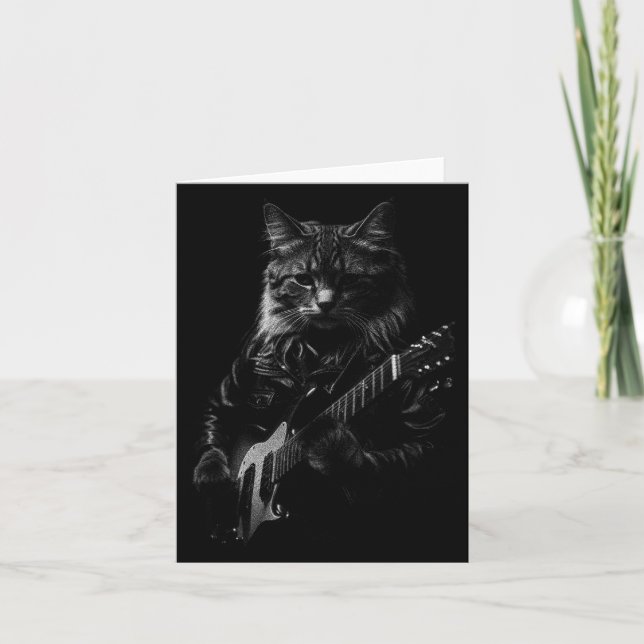 Cat Playing Guitar Rock Star Rock And Roll Men Wom Kort (Framsida)
