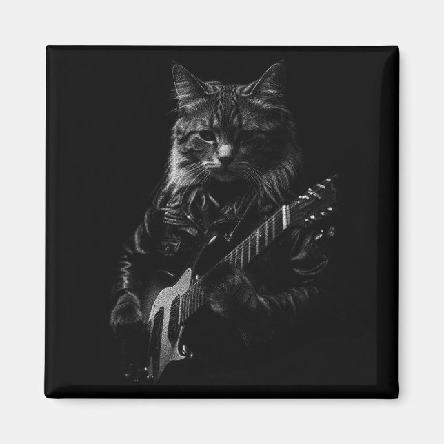 Cat Playing Guitar Rock Star Rock And Roll Men Wom Magnet (Framsidan)
