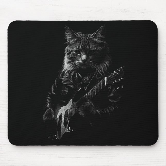 Cat Playing Guitar Rock Star Rock And Roll Men Wom Musmatta (Framsidan)