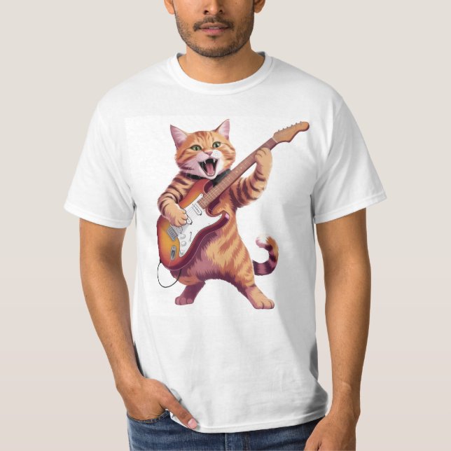 Cat Playing Guitar Rock T-SHIRT (Framsida)