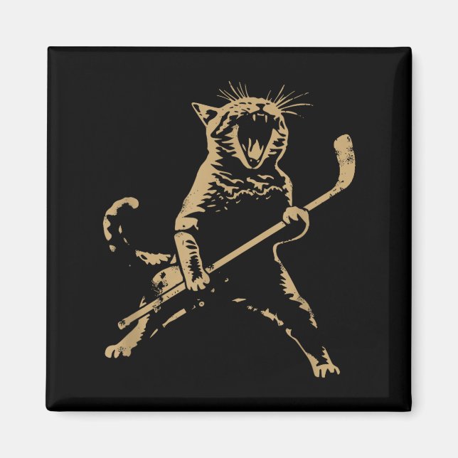 Cat Playing Ice Hockey  Magnet (Framsidan)