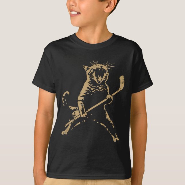 Cat Playing Ice Hockey  T Shirt (Framsida)