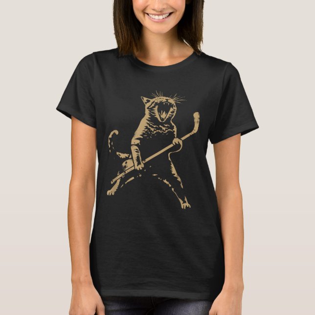 Cat Playing Ice Hockey  T Shirt (Framsida)