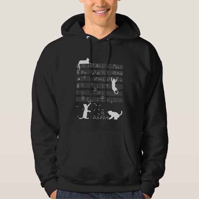 Cat Playing Music Note  Clef Musician Music Women  Hoodie (Framsida)