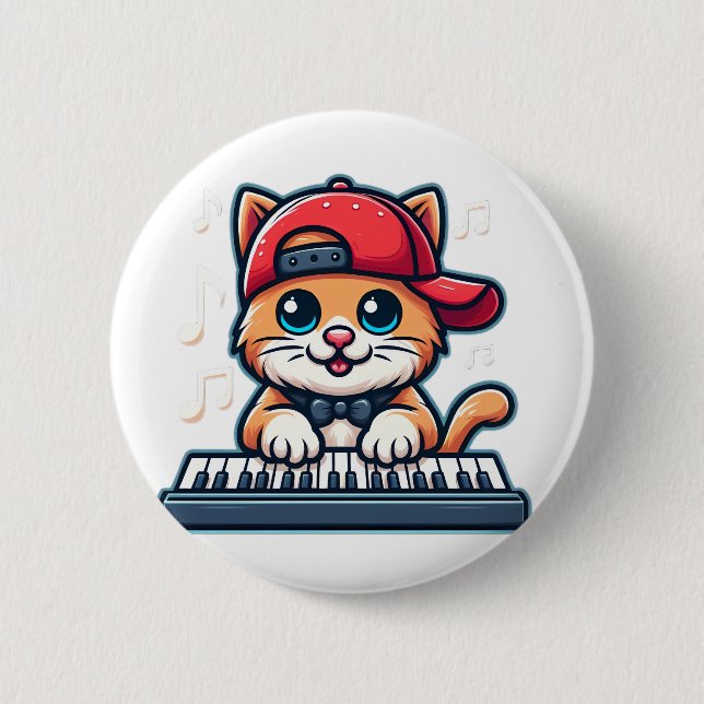 Cat Playing Piano Design for Music and Cat Lovers  Knapp (Framsida)
