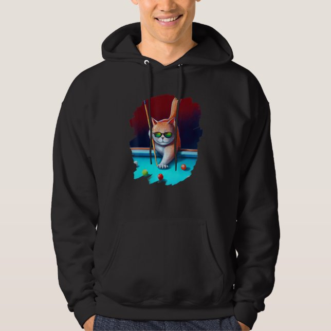 Cat Playing Pool Billiards in Lounge Cool  Cats 1 Hoodie (Framsida)