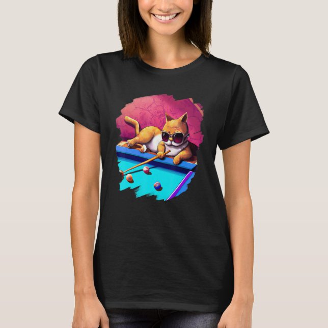 Cat Playing Pool Billiards in Lounge Cool  Cats 2 T Shirt (Framsida)