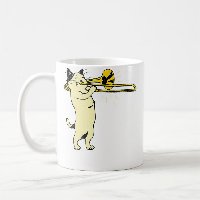 Cat Playing Trombone Jazz Music Cool Novelty Kaffemugg (Vänster)