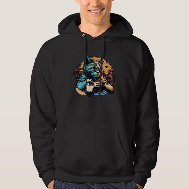 Cat Playing Video Games For Cat  And Gamers  2 Hoodie (Framsida)