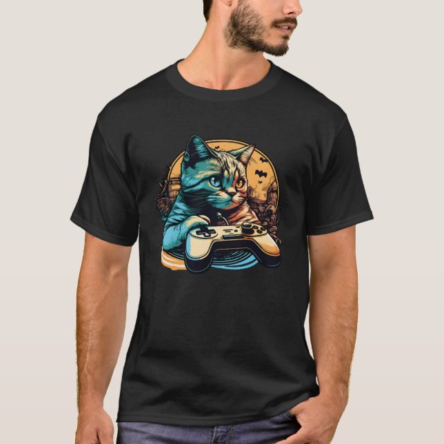 Cat Playing Video Games For Cat  And Gamers  2 T Shirt (Framsida)