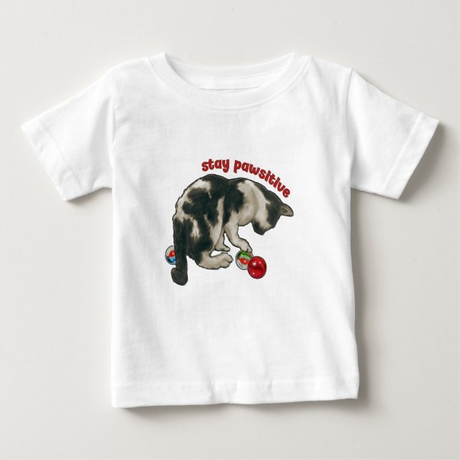 Cat Playing with MARBLES, Stay Pawsitive, Pun T Shirt (Framsida)