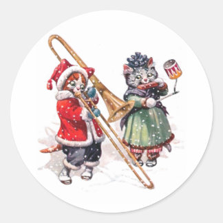 Cat Plays Trombone i Snö Runt Klistermärke