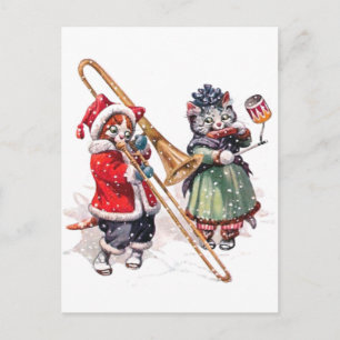 Cat Plays Trombone i Snö Vykort