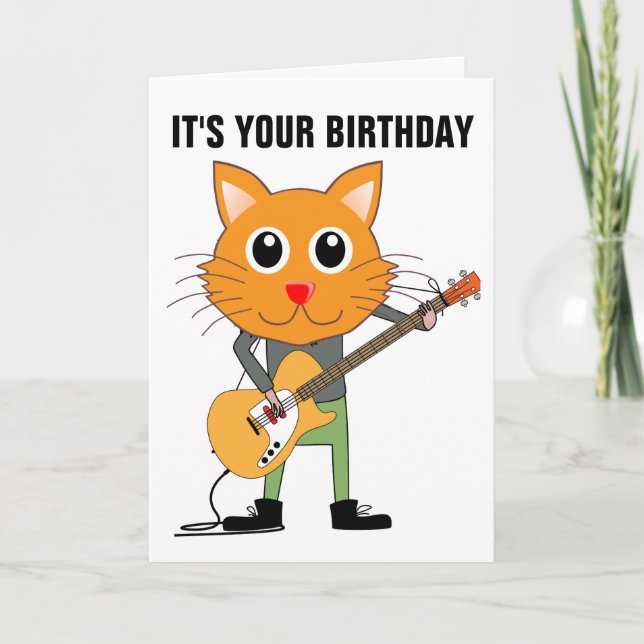 CAT PLAYY GUITAR FÖDELSEDAGSKORT KORT (Framsida)