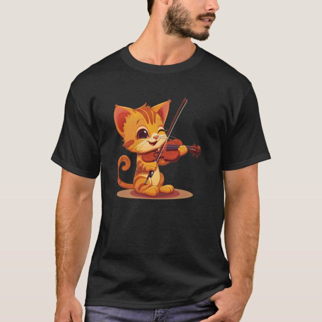Cat Pluting Violin Costume T Shirt (Framsida)